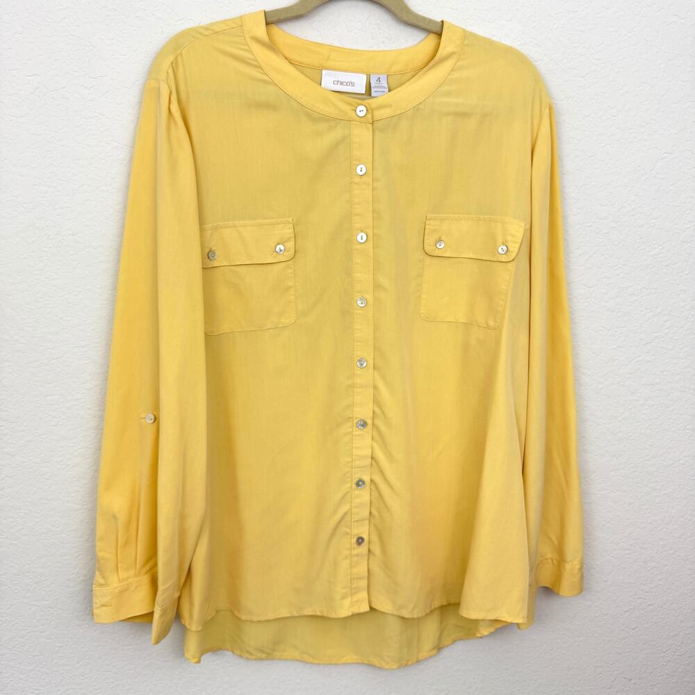 Chico's Womens Button Front Top Shirt Size XXL Flowy Lightweight Yellow